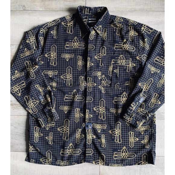 Vintage ‘90s Phat Farm OG Classic Navy/Maize Button Down Shirt Adult Size XXL - Picture 1 of 7